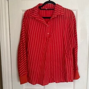 Cherry red striped button down blouse